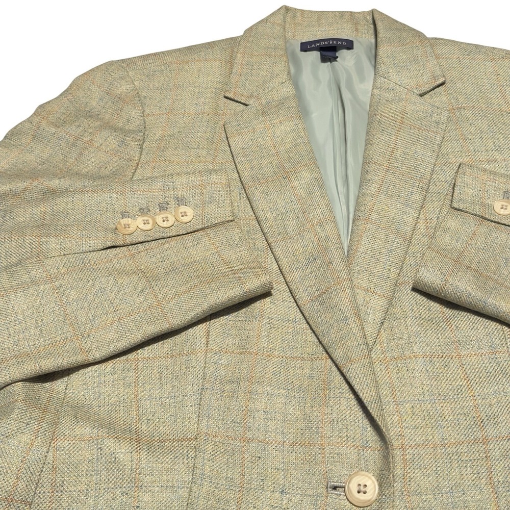Women's Lands' End Wool Silk Linen Blazer 12‎ Beige Multicolor Classic Academia
